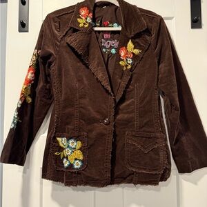 Johnny Was Embroidered Brown Floral Jacket Ladies Size Large